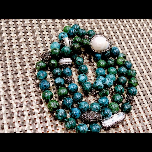 Turkish Malachite and mother of pearl long necklace. - Picture 7 of 7